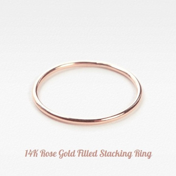 14K ROSE GOLD Filled Minimalist Stacking Rings Set of 3 Dainty Rose Gold Rings - Picture 2 of 3
